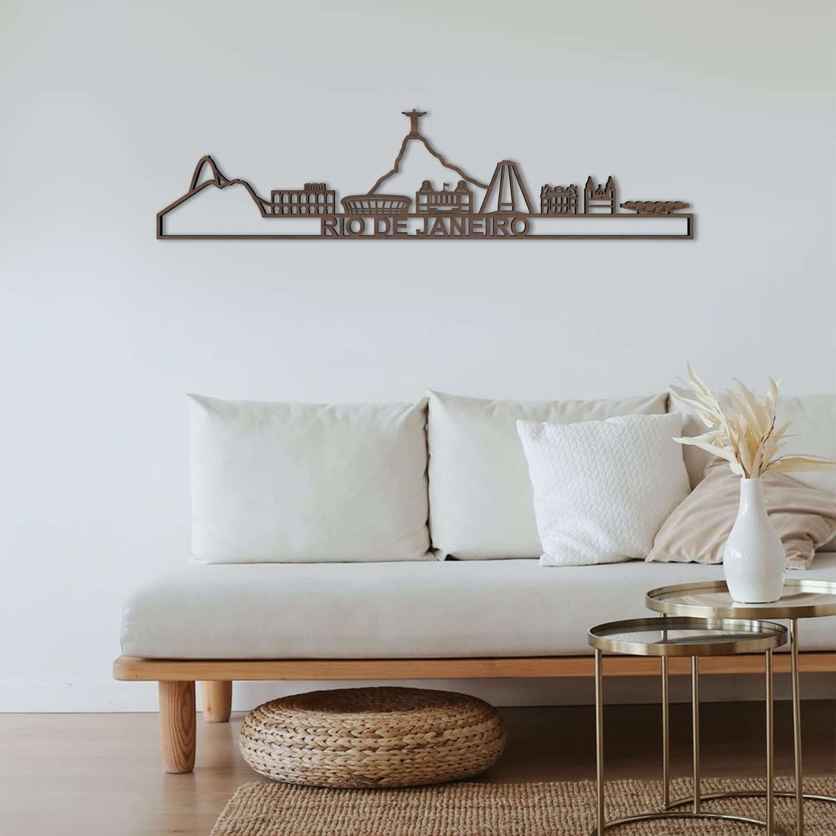 Rio de Janeiro Skyline Pen and Ink Line Drawing Wall Decor | Black and White 14x11 UNFRAMED Modern Minimalist Cityscape Print | Christ the Redeemer Wall Art