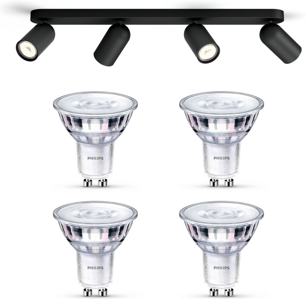 Philips myLiving PONGEE Opbouwspot - Zwart - 4 lichtpunten - Incl. Philips LED Scene Switch Gu10 50W