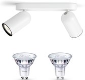Philips myLiving Pongee Opbouwspot White GU10 - 2 LED Scene Switch Lampen - Wit Licht 50W - Dimbare Plafondspots - Wit