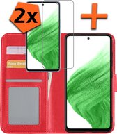 Samsung Galaxy A53 Hoesje Bookcase Met 2x Screenprotector - Samsung Galaxy A53 Screenprotector 2x - Samsung Galaxy A53 Book Case Met 2x Screenprotector Rood