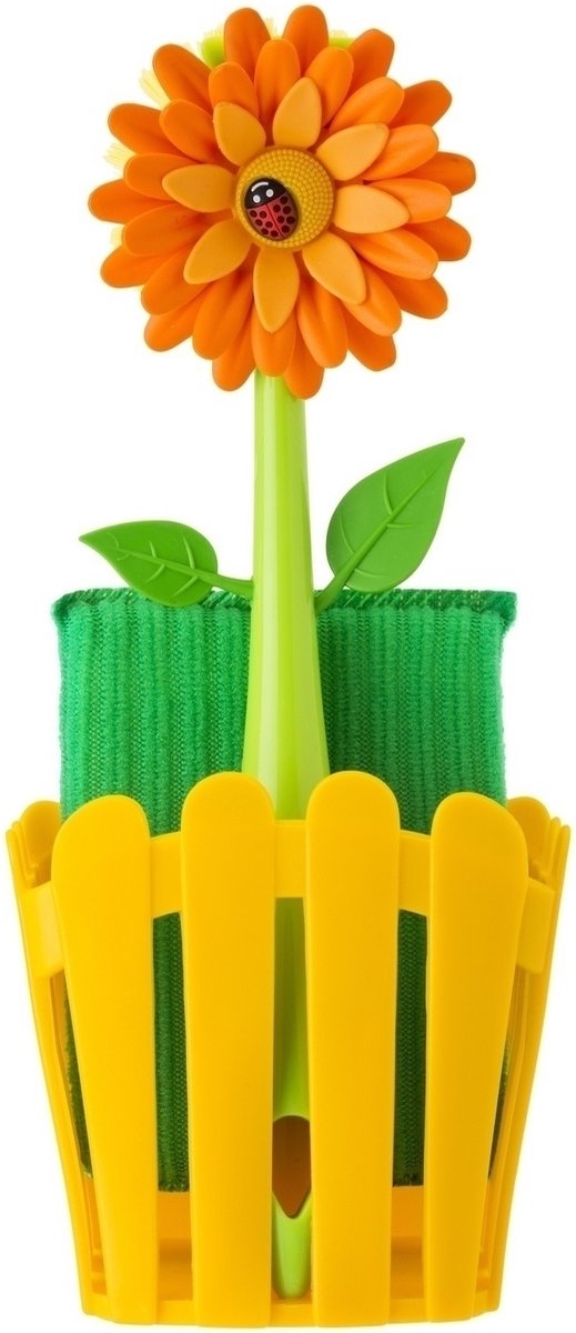 Vigar Flower Power Afwasborstel spoelset mand oranje 7201