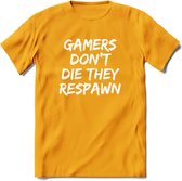 Gamers don't die T-shirt | Gaming kleding | Grappig game verjaardag cadeau shirt Heren – Dames – Unisex | - Geel - XL