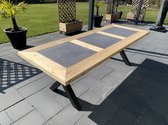 tuintafel steigerhout 300 cm lang - GESCHIKT VOOR BUITEN EN BINNEN!!! - ingelegd met steen en stalen onderstel -  buitentafel tafel industrieel hoogwaardig kwalitatief terrastafel