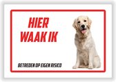 Bord | Waakbord | "Hier waak ik" | 30 x 20 cm | Labrador | Waakhond | Hond | Chien | Dog | Betreden op eigen risico | Mijn huisdier | Polystyreen | Rechthoek | Witte achtergrond