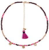 Ketting met Munten - Choker - Lengte 38-44 cm - Bruin en Paars