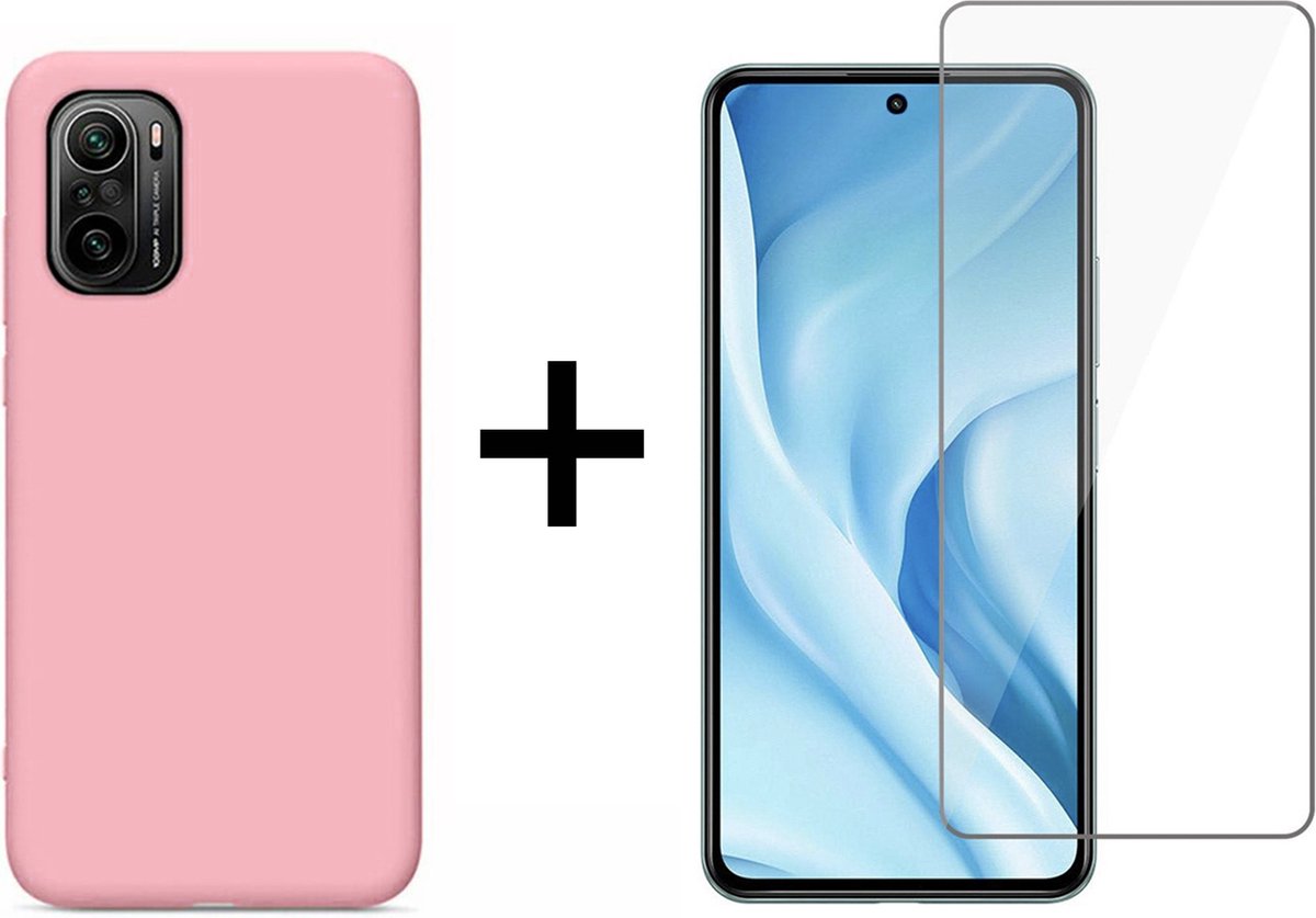 Xiaomi Mi 11i/Poco F3 hoesje roze siliconen case - 1x Xiaomi Mi 11i/Poco F3 screenprotector screen protector