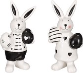 Oneiro’s Luxe Konijn zwart wit 2 assorti - L9xB6xH18cm – decoratie – pasen – paasdecoratie – paashaas – eieren – has – kip – gekleurde eieren – paastak – lente – feestdecoratie