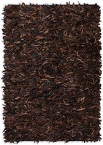 vidaXL Tapijt shaggy hoogpolig 190x280 cm echt leer bruin