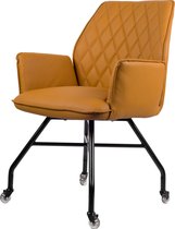 Hudson Eetkamerstoel - Orange | PU Leer | Eetkamerstoelen met zwart stalen poten | Stoel met wielen