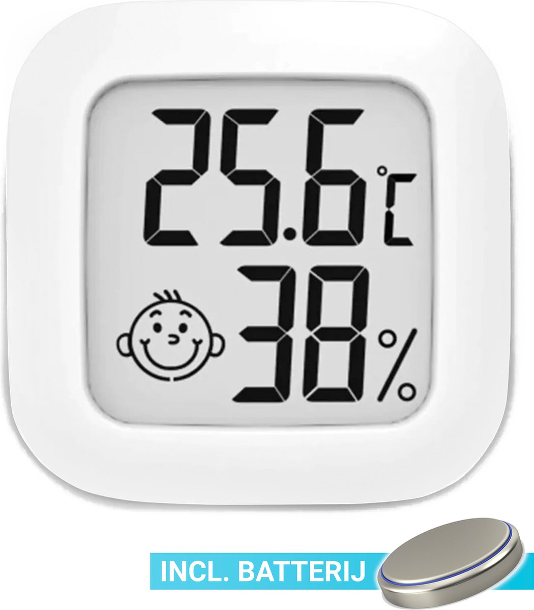 Compacte Thermometer en Hygrometer Mèt Batterijen - Luchtvochtigheidsmeter - Digitale Vochtmeter Voor Binnen - 2 in 1 Thermohygrometer