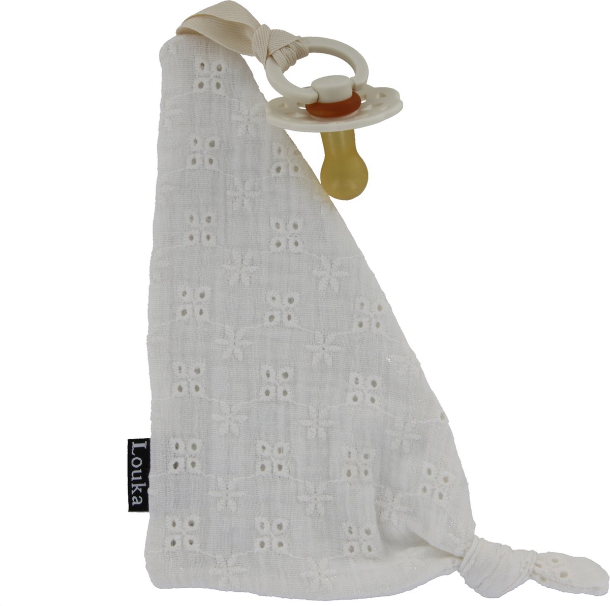Goedkoopste Louka Speendoekje driehoek broderie crème - hydrofiel katoen - speenknuffel - excl. Bibs speen