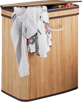 Relaxdays 1x wasmand met deksel - 2 vakken - bamboe wasbox - mand voor wasgoed - natuur