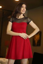 HASVEL-Rood Mini jurk Dames - Maat L-Galajurk-Avondjurk-HASVEL-Red blue Mini Dress Women - Size L-Prom Dress-Evening Dress