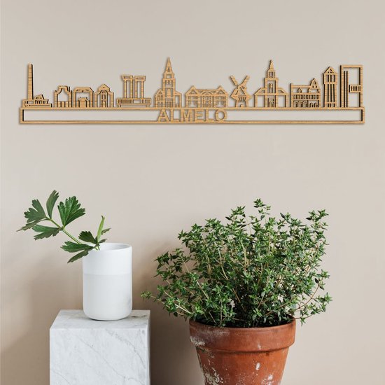 Skyline Almelo (mini) Eikenhout Wanddecoratie Voor Aan De Muur Met Tekst City Shapes