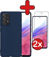 Samsung Galaxy A53 Hoesje Siliconen Case Cover Met 2x Screenprotector - Samsung Galaxy A53 Hoesje Cover Hoes Siliconen Met 2x Screenprotector - Donker Blauw