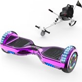 Microgo Hoverboard 6.5 Inch | Krachtige Motor | Sier LEDs | Bluetooth Speaker | Paars Chroom + Kart Wit