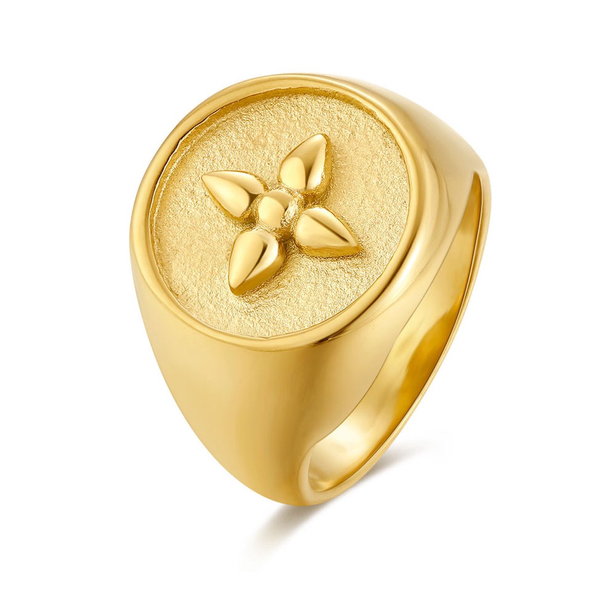 Twice As Nice Ring in goudkleurig edelstaal, ronde zadel ring, bloem 58