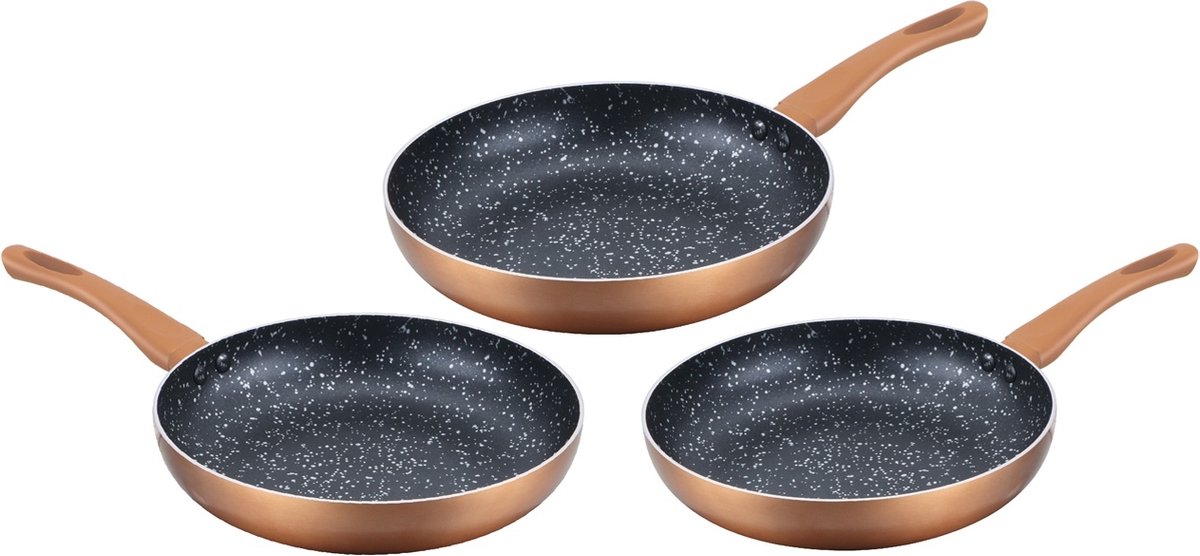 Cenocco Set van 3 Koekenpannen met Marmeren Coating Koper