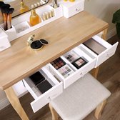 A.T. Shop Make-uptafel, kaptafel met draaibare spiegel zonder frame, make-uptafel, kapcommode, voor make-up, met gestoffeerde kruk, 5 laden, beweegbare opbergdoos, wit-natuur