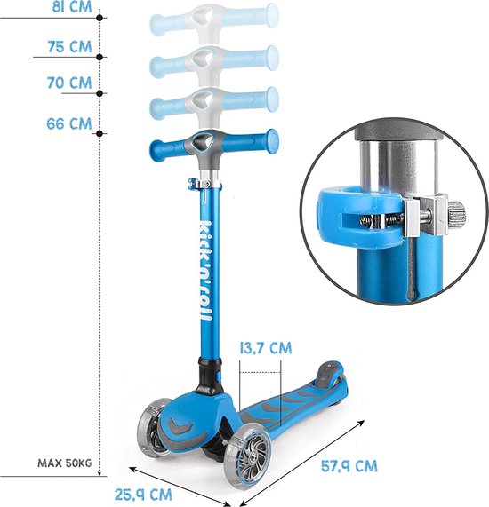 Kicknroll Kinderstep 3 jaar, kinderstep 2-in-1 met zitting, opvouwbare glijbaan, 4 verstelbare hoogtes, 3 led-wielen, driewieler, speelgoed, cadeau voor peuters, jongens en meisjes van 3-8 jaar