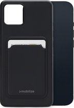 Mobilize Rubber Gelly Card Telefoonhoesje geschikt voor Apple iPhone 13 Mini Hoesje Flexibel TPU Backcover + Kaarthouder - Zwart