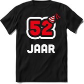 52 Jaar Feest kado T-Shirt Heren / Dames - Perfect Verjaardag Cadeau Shirt - Wit / Rood - Maat XL