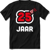 25 Jaar Feest kado T-Shirt Heren / Dames - Perfect Verjaardag Cadeau Shirt - Wit / Rood - Maat 3XL