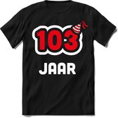 103 Jaar Feest kado T-Shirt Heren / Dames - Perfect Verjaardag Cadeau Shirt - Wit / Rood - Maat 3XL