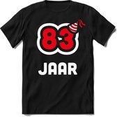 83 Jaar Feest kado T-Shirt Heren / Dames - Perfect Verjaardag Cadeau Shirt - Wit / Rood - Maat S