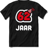 62 Jaar Feest kado T-Shirt Heren / Dames - Perfect Verjaardag Cadeau Shirt - Wit / Rood - Maat XXL