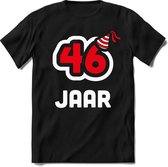 46 Jaar Feest kado T-Shirt Heren / Dames - Perfect Verjaardag Cadeau Shirt - Wit / Rood - Maat M