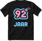 92 Jaar Feest kado T-Shirt Heren / Dames - Perfect Verjaardag Cadeau Shirt - Licht Blauw / Licht Roze - Maat L