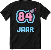 84 Jaar Feest kado T-Shirt Heren / Dames - Perfect Verjaardag Cadeau Shirt - Licht Blauw / Licht Roze - Maat 8XL