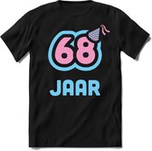 68 Jaar Feest kado T-Shirt Heren / Dames - Perfect Verjaardag Cadeau Shirt - Licht Blauw / Licht Roze - Maat XL