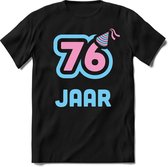 76 Jaar Feest kado T-Shirt Heren / Dames - Perfect Verjaardag Cadeau Shirt - Licht Blauw / Licht Roze - Maat S