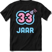 33 Jaar Feest kado T-Shirt Heren / Dames - Perfect Verjaardag Cadeau Shirt - Licht Blauw / Licht Roze - Maat M