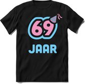 69 Jaar Feest kado T-Shirt Heren / Dames - Perfect Verjaardag Cadeau Shirt - Licht Blauw / Licht Roze - Maat XL