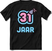 31 Jaar Feest kado T-Shirt Heren / Dames - Perfect Verjaardag Cadeau Shirt - Licht Blauw / Licht Roze - Maat 3XL