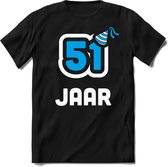 51 Jaar Feest kado T-Shirt Heren / Dames - Perfect Verjaardag Cadeau Shirt - Wit / Blauw - Maat XXL