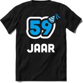 59 Jaar Feest kado T-Shirt Heren / Dames - Perfect Verjaardag Cadeau Shirt - Wit / Blauw - Maat XL
