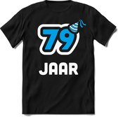 79 Jaar Feest kado T-Shirt Heren / Dames - Perfect Verjaardag Cadeau Shirt - Wit / Blauw - Maat XXL