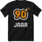 90 Jaar Feest kado T-Shirt Heren / Dames - Perfect Verjaardag Cadeau Shirt - Goud / Zilver - Maat 3XL