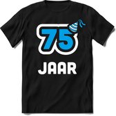 75 Jaar Feest kado T-Shirt Heren / Dames - Perfect Verjaardag Cadeau Shirt - Wit / Blauw - Maat L