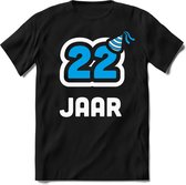 22 Jaar Feest kado T-Shirt Heren / Dames - Perfect Verjaardag Cadeau Shirt - Wit / Blauw - Maat XL