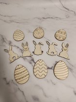 Studio Saar - Pasen - Décoration de Pâques - Branche de Pâques - Décoration - Pendentifs de Pâques - Pendentifs de Pâques en bois - Pasen - Set de lapins de Pâques 12 pièces