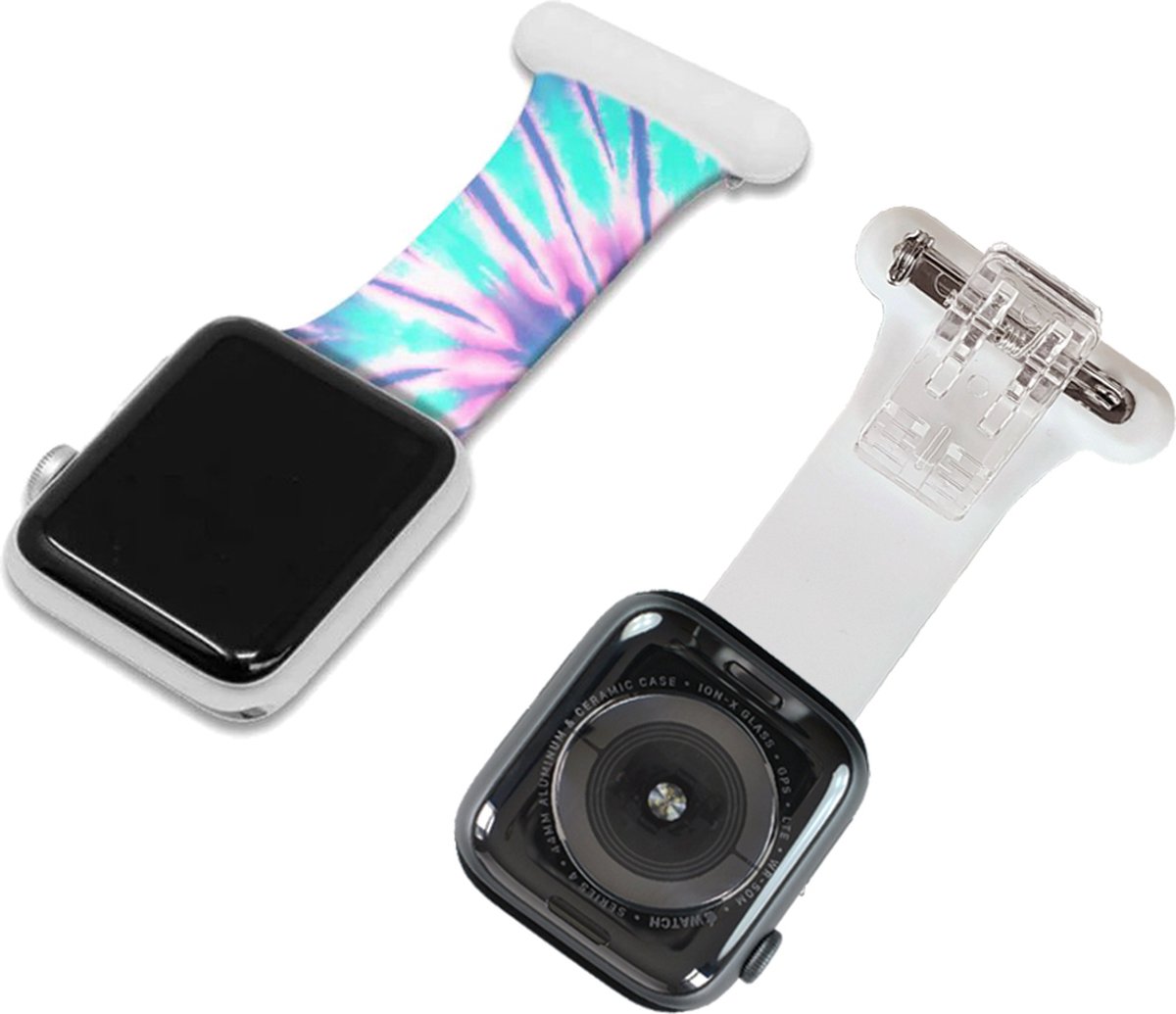 Siliconen Bandje Met Clip En Knijpertje Geschikt Voor Apple Watch Series 3/4/5/6/SE/7 38/40 mm  Tie-Dye Splash - iWatch Zusterhorloge band Voor Verpleegkundigen/Dokters/Ziekenhuis/Thuiszorg Personeel - Horloge Strap Met Speld En Knijpertje