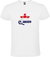 Wit T shirt met print van de tekst " Queen “ Logo print Rood Wit Blauw size XL