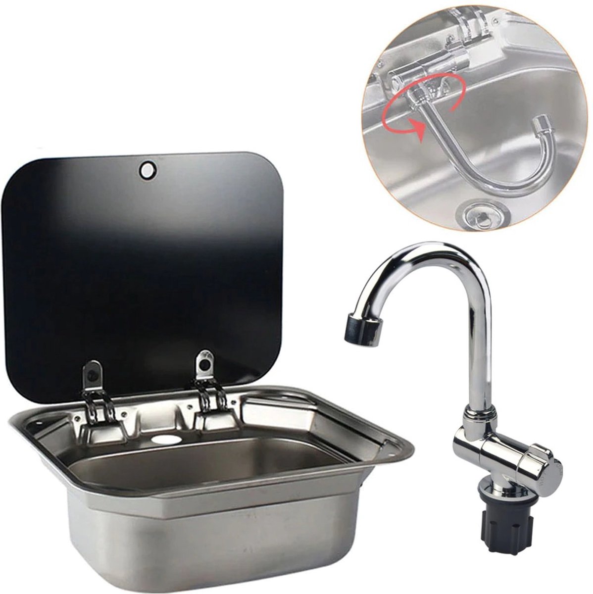 Luxiqo® RVS Wasbak voor Camper of Caravan Met Kraan en Deksel RVS