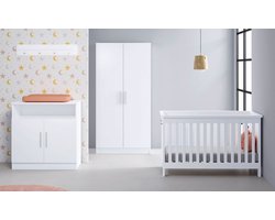 Born Lucky ® Babykamer Texas Babybed & Commode & Kledingkast Verstelbare bodem Wit
