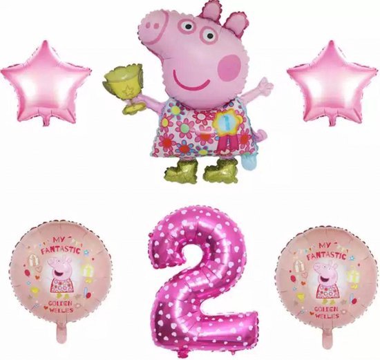 Peppa Pig folie ballonen 6 stuks Decoratie Kinderen Verjaardag Ballon Nummer 2